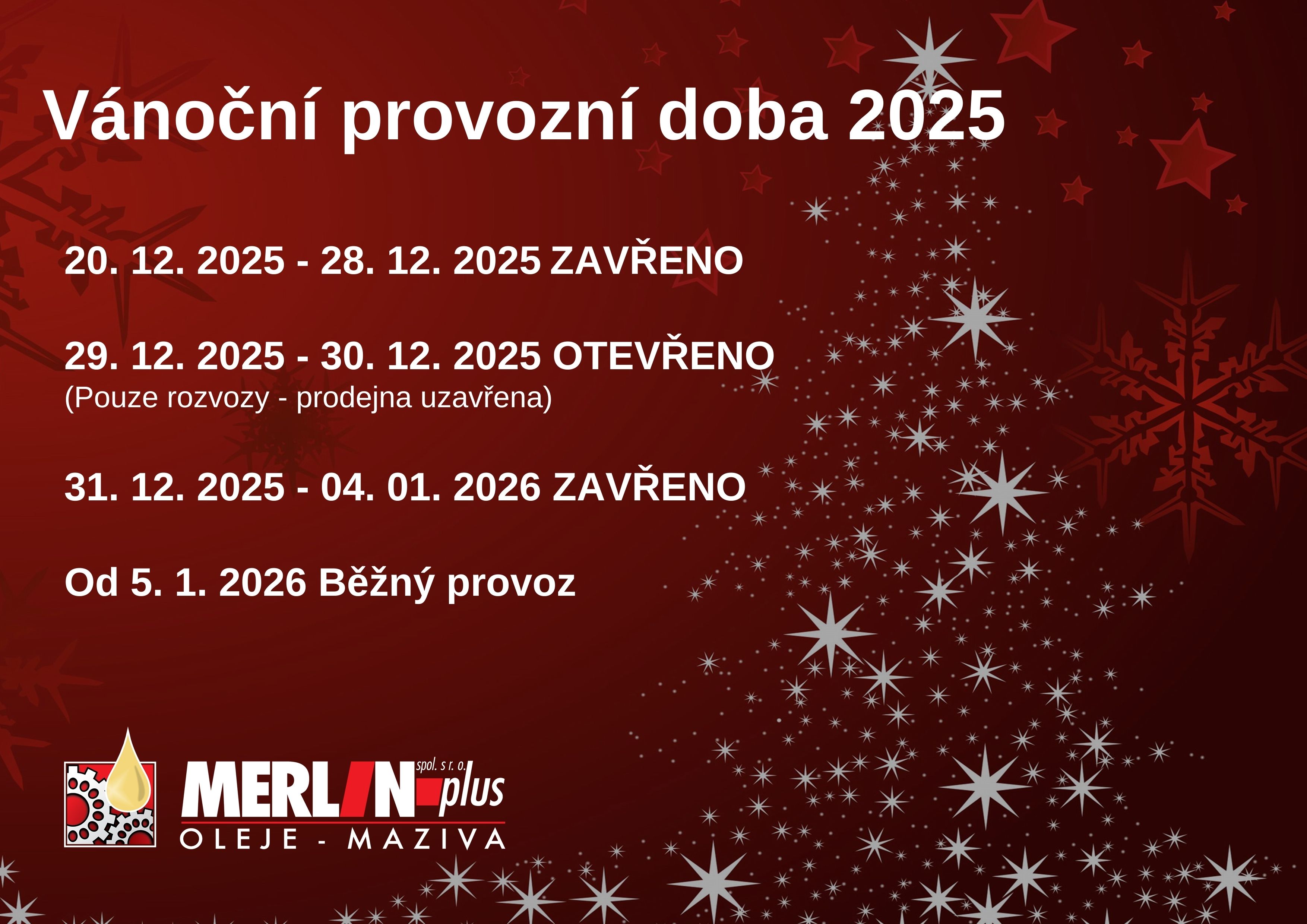 Vánoční provozní doba 2025
